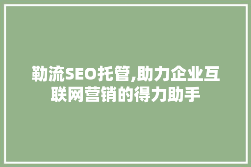 勒流SEO托管,助力企业互联网营销的得力助手