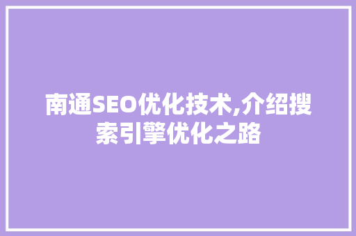 南通SEO优化技术,介绍搜索引擎优化之路  第1张