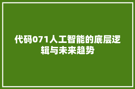 代码071人工智能的底层逻辑与未来趋势