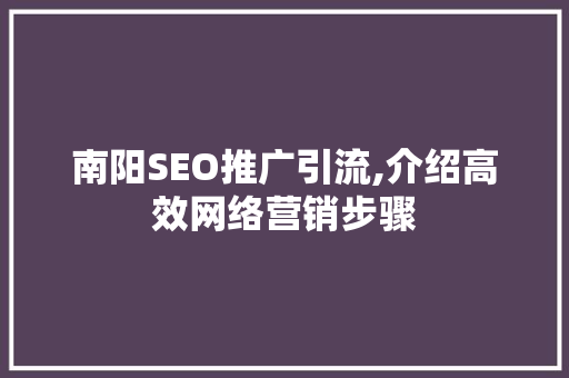 南阳SEO推广引流,介绍高效网络营销步骤