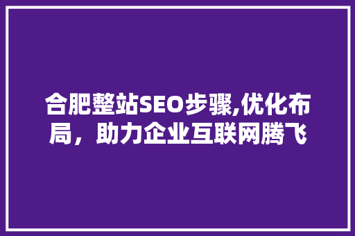 合肥整站SEO步骤,优化布局，助力企业互联网腾飞  第1张