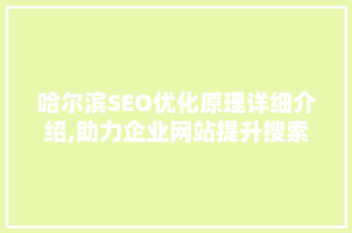 哈尔滨SEO优化原理详细介绍,助力企业网站提升搜索引擎排名