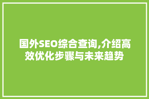 国外SEO综合查询,介绍高效优化步骤与未来趋势