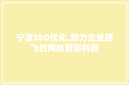 宁波SEO优化,助力企业腾飞的网络营销利器