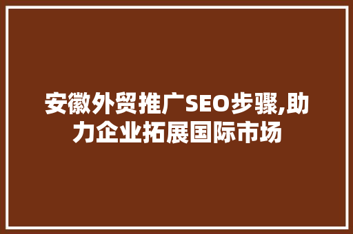 安徽外贸推广SEO步骤,助力企业拓展国际市场