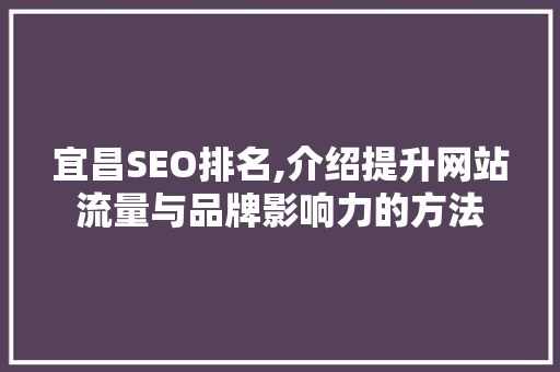 宜昌SEO排名,介绍提升网站流量与品牌影响力的方法