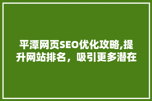 平潭网页SEO优化攻略,提升网站排名，吸引更多潜在客户