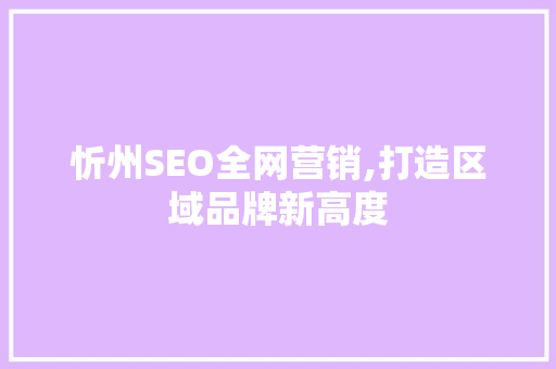 忻州SEO全网营销,打造区域品牌新高度