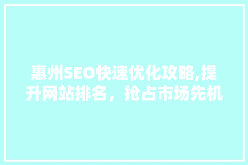 惠州SEO快速优化攻略,提升网站排名，抢占市场先机