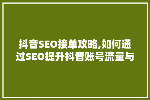 抖音SEO接单攻略,如何通过SEO提升抖音账号流量与收益