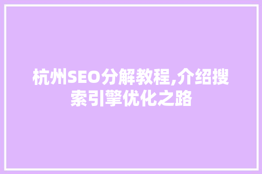 杭州SEO分解教程,介绍搜索引擎优化之路