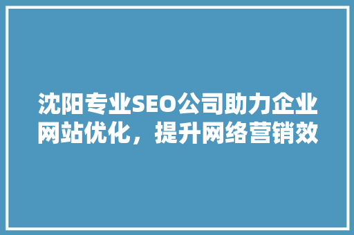 沈阳专业SEO公司助力企业网站优化，提升网络营销效果