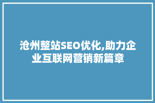 沧州整站SEO优化,助力企业互联网营销新篇章