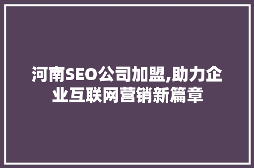 河南SEO公司加盟,助力企业互联网营销新篇章