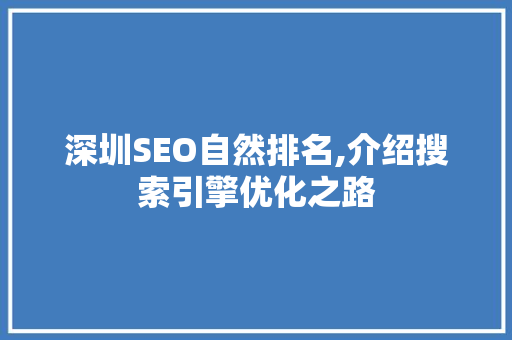 深圳SEO自然排名,介绍搜索引擎优化之路  第1张