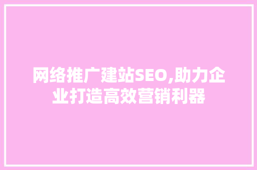 网络推广建站SEO,助力企业打造高效营销利器
