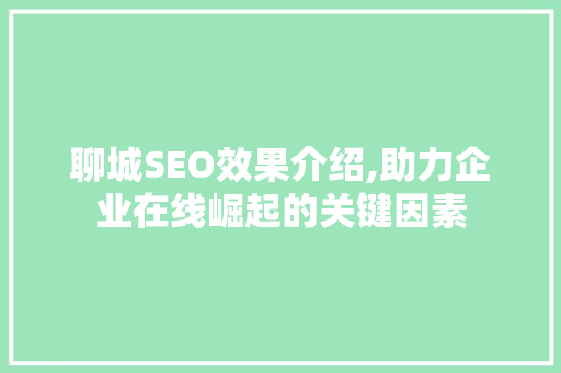聊城SEO效果介绍,助力企业在线崛起的关键因素