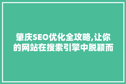 肇庆SEO优化全攻略,让你的网站在搜索引擎中脱颖而出