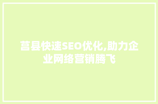 莒县快速SEO优化,助力企业网络营销腾飞  第1张