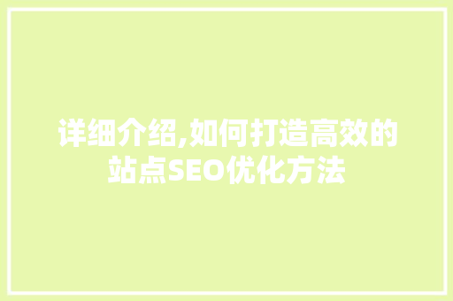 详细介绍,如何打造高效的站点SEO优化方法
