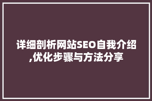 详细剖析网站SEO自我介绍,优化步骤与方法分享