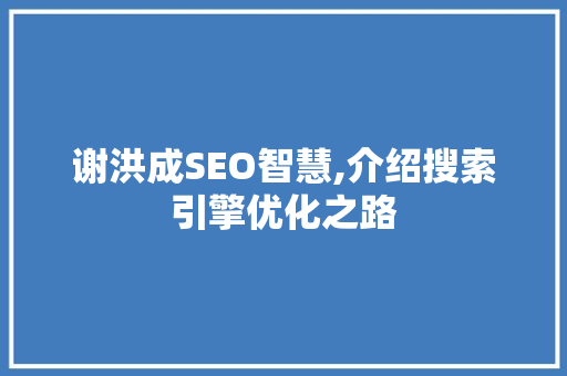 谢洪成SEO智慧,介绍搜索引擎优化之路  第1张