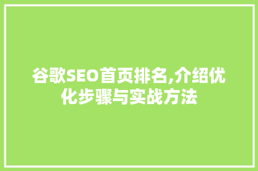 谷歌SEO首页排名,介绍优化步骤与实战方法