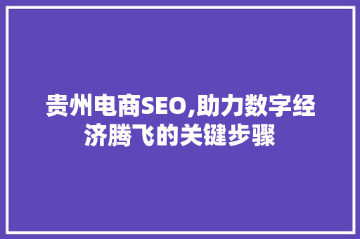 贵州电商SEO,助力数字经济腾飞的关键步骤