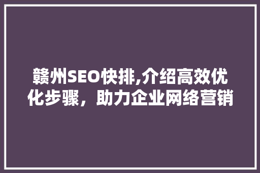 赣州SEO快排,介绍高效优化步骤，助力企业网络营销腾飞