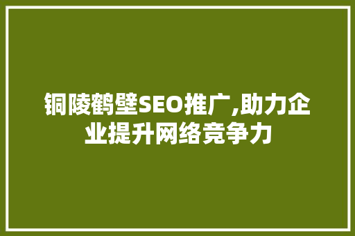 铜陵鹤壁SEO推广,助力企业提升网络竞争力