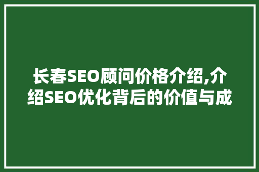 长春SEO顾问价格介绍,介绍SEO优化背后的价值与成本