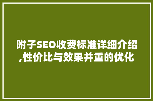 附子SEO收费标准详细介绍,性价比与效果并重的优化之路