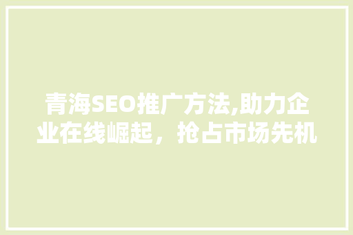 青海SEO推广方法,助力企业在线崛起，抢占市场先机  第1张