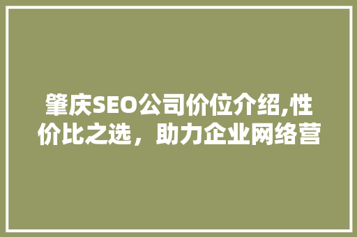肇庆SEO公司价位介绍,性价比之选，助力企业网络营销