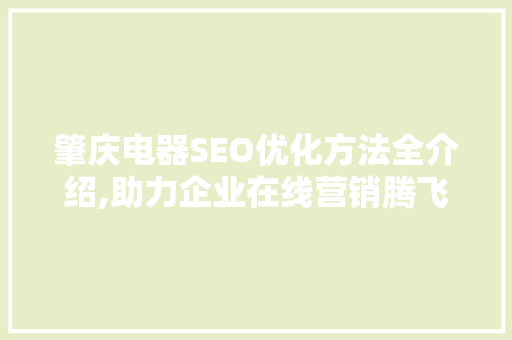 肇庆电器SEO优化方法全介绍,助力企业在线营销腾飞
