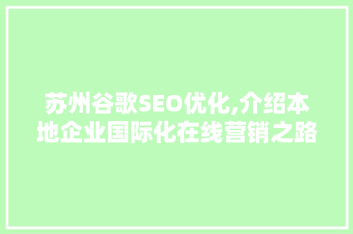 苏州谷歌SEO优化,介绍本地企业国际化在线营销之路
