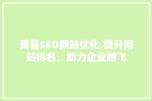 萧县SEO网站优化,提升网站排名，助力企业腾飞