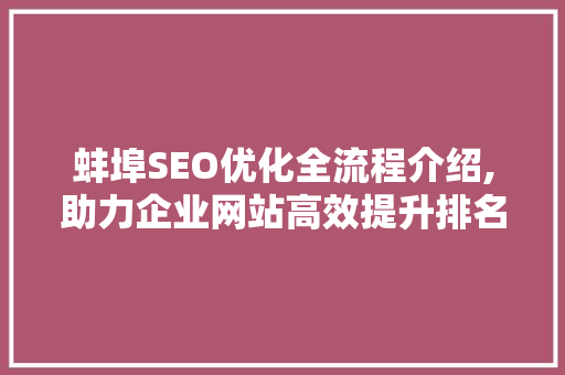 蚌埠SEO优化全流程介绍,助力企业网站高效提升排名
