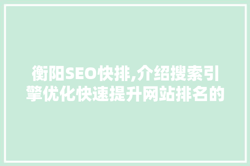 衡阳SEO快排,介绍搜索引擎优化快速提升网站排名的步骤