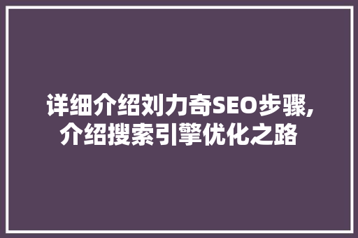 详细介绍刘力奇SEO步骤,介绍搜索引擎优化之路  第1张