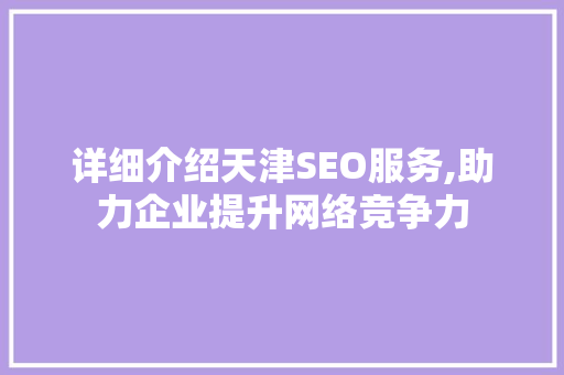 详细介绍天津SEO服务,助力企业提升网络竞争力