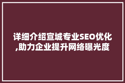 详细介绍宣城专业SEO优化,助力企业提升网络曝光度与竞争力