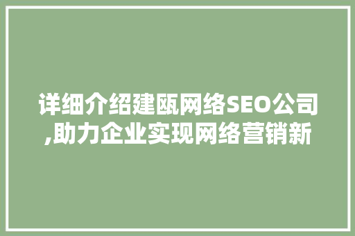 详细介绍建瓯网络SEO公司,助力企业实现网络营销新突破