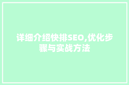 详细介绍快排SEO,优化步骤与实战方法