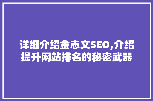 详细介绍金志文SEO,介绍提升网站排名的秘密武器