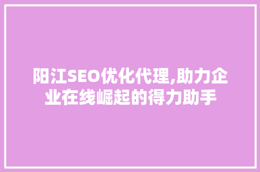阳江SEO优化代理,助力企业在线崛起的得力助手  第1张