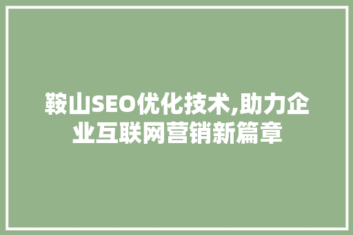 鞍山SEO优化技术,助力企业互联网营销新篇章