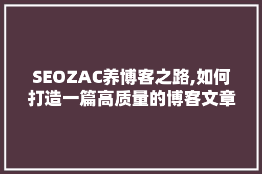 SEOZAC养博客之路,如何打造一篇高质量的博客文章