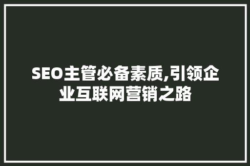 SEO主管必备素质,引领企业互联网营销之路  第1张