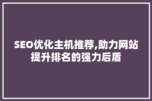 SEO优化主机推荐,助力网站提升排名的强力后盾